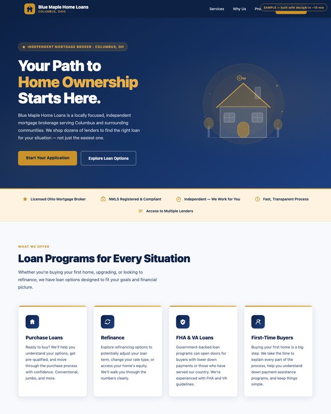 Sample mortgage brokerage website built with deciqAI