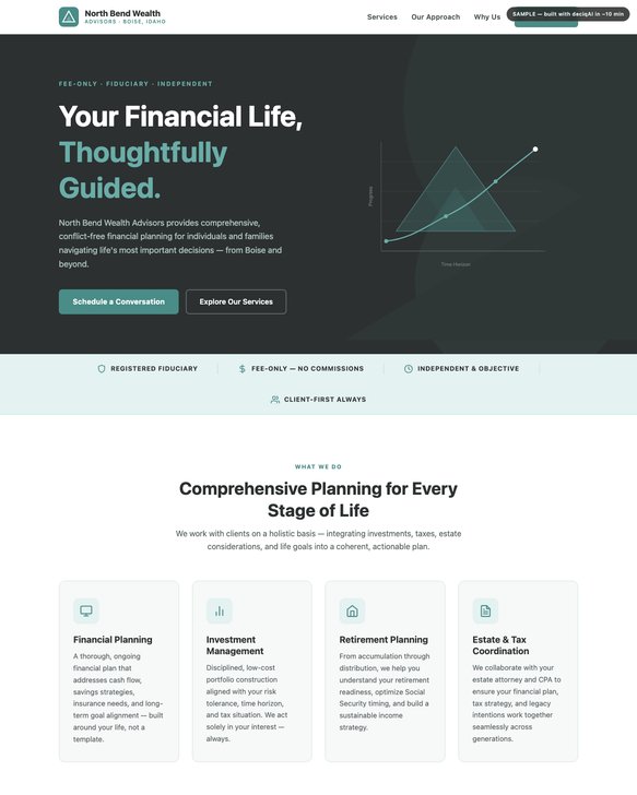 Sample investment adviser website built with deciqAI