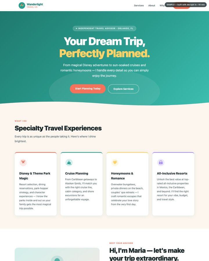 Sample travel advisor website built with deciqAI